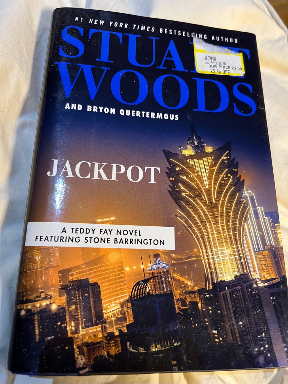 Stuart Woods "Jackpot" Hardcover Book - Blue & Gold Cover